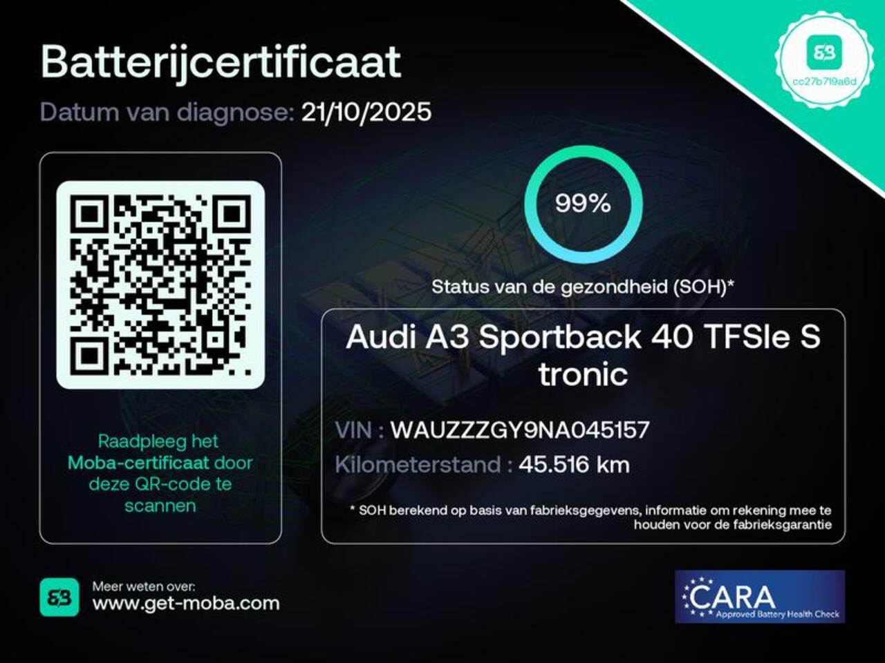 Audi A3 SPORTBACK 40 TFSI e Advanced edition 204 pk S-tronic | SOH 99% | Navigatie | Panoramadak | Parkeersensoren (Park assist) | Achteruitrijcamera | Stoelverwarming | S-Line exterieur |