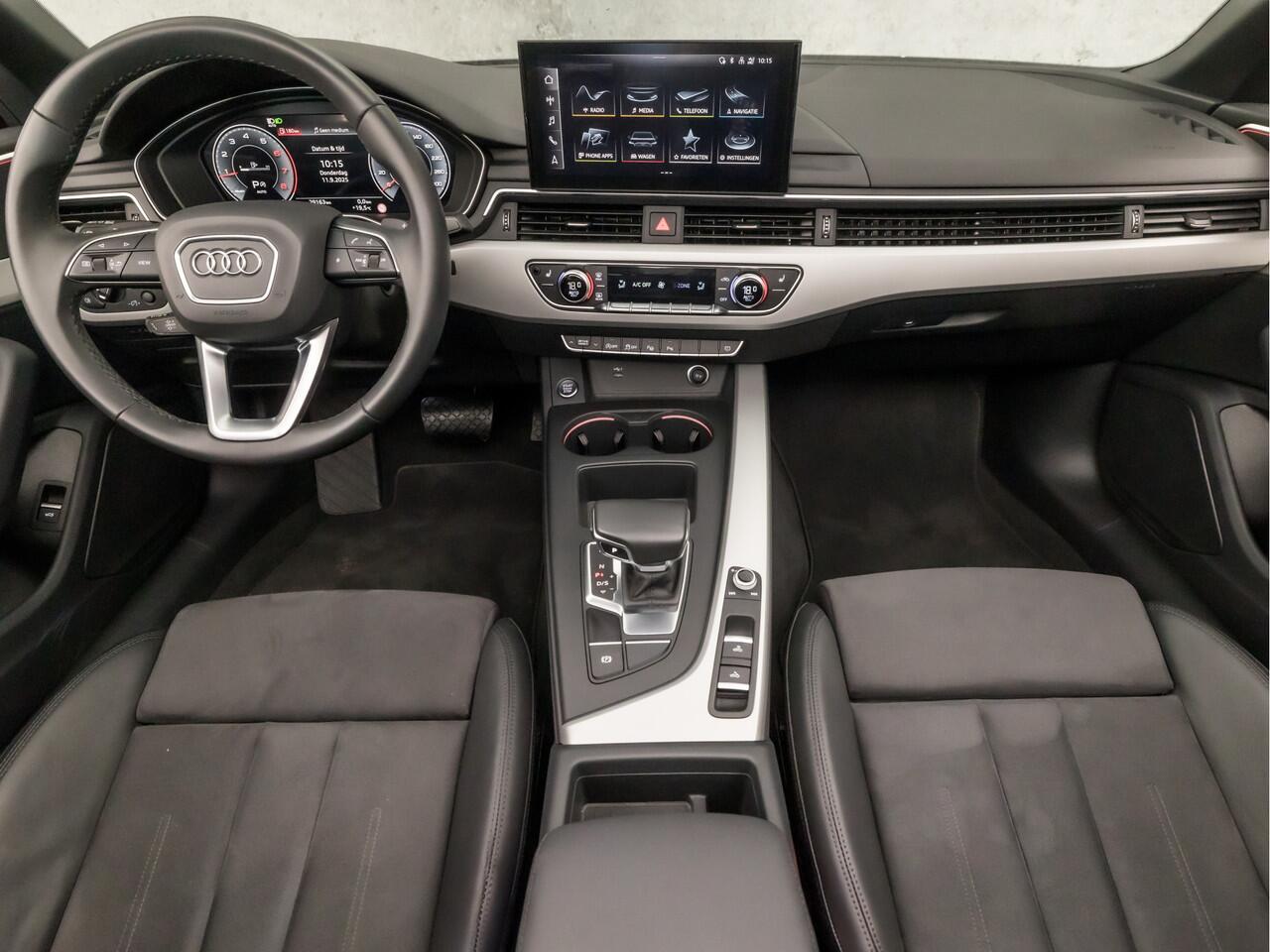 Audi A5 Cabriolet 40 TFSI S-Line Sport 204Pk Automaat (VIRTUAL COCKPIT, APPLE CARPLAY, GROOT NAVI, LEDER/ALCANTARA, MEMORY SEATS, ADAPTIVE CRUISE, STOELVERWARMING, SFEERVERLICHTING, KEYLESS, DAB+, NIEUWSTAAT)
