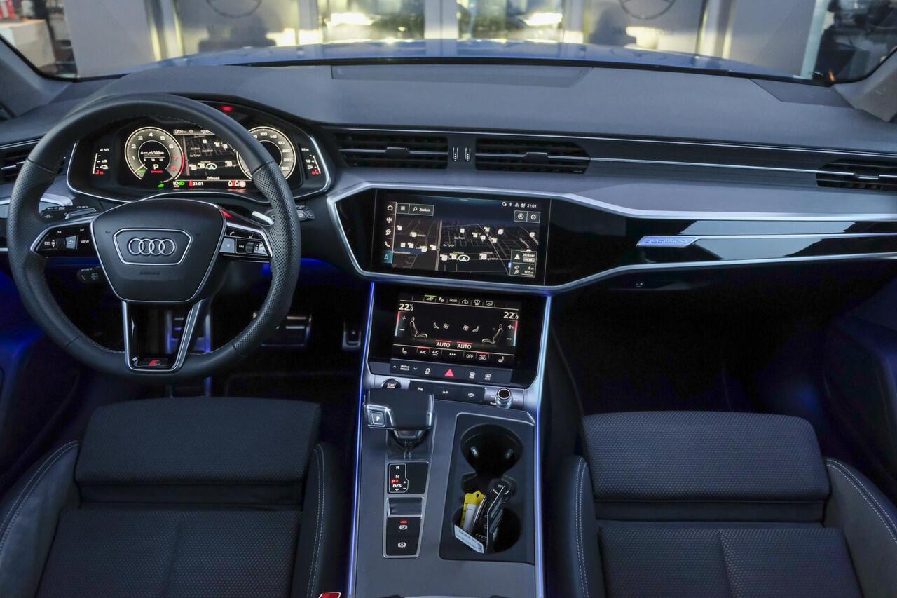 Audi A6 Avant 50 TFSIe 300pk Quattro S-line Facelift Panoramadak Bang&Olufsen *BTW* Trekhaak elec. Ascari blauw S6 diffusor Black pack
