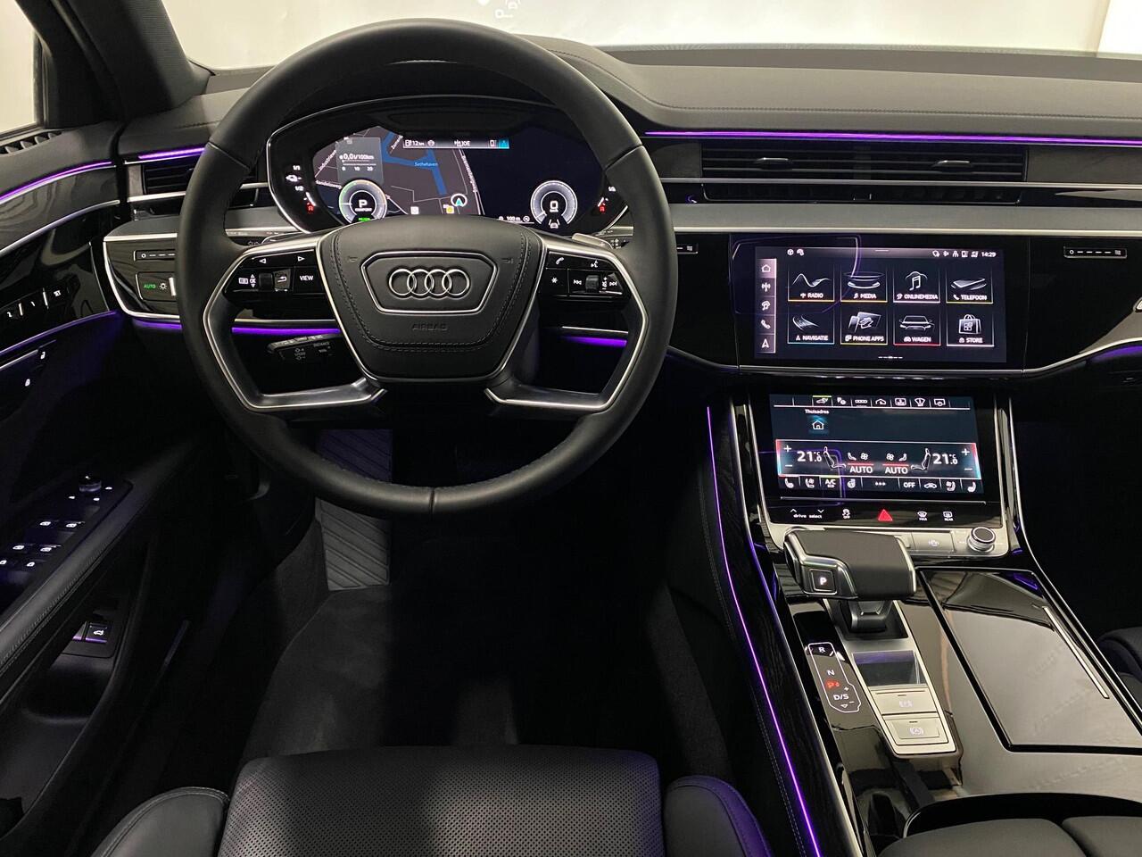 Audi A8 60 TFSI e quattro Matrix Pano Head Up Verwarmd stuurwiel Memory Masage Stoelkoeling B&O Garantie tot 08-10-2029