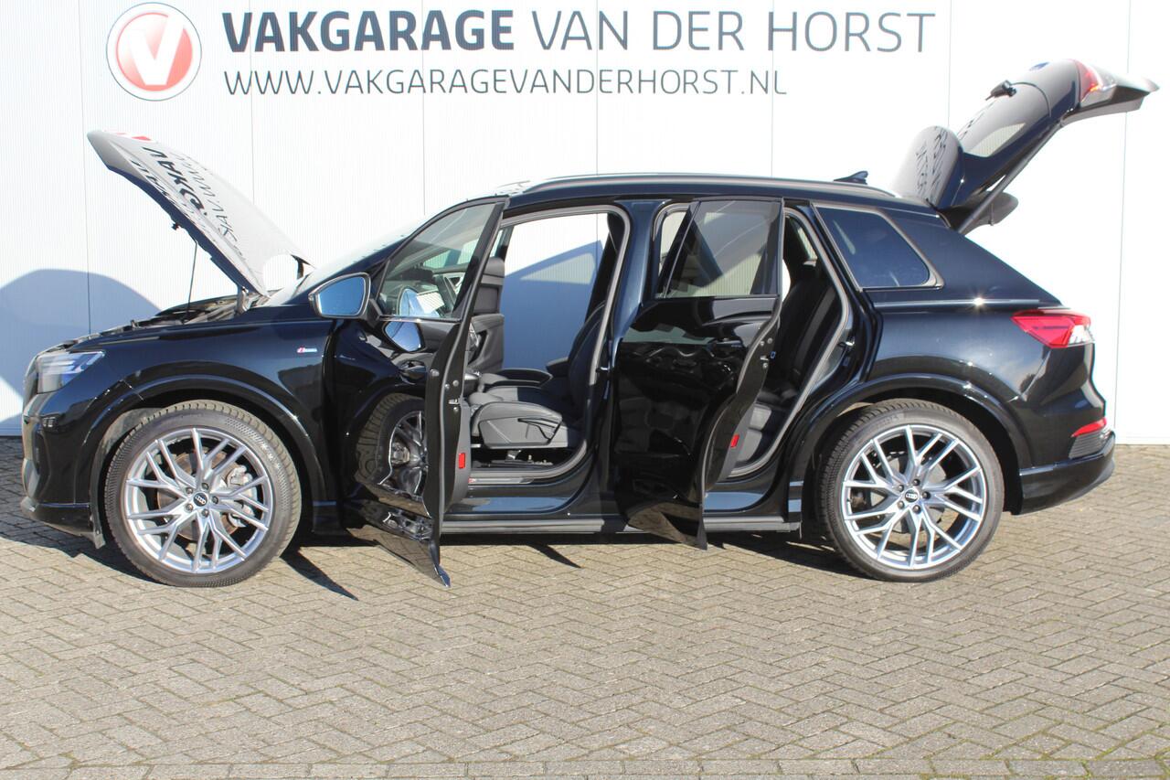 Audi Q4 e-tron 50 quattro S-Edition 77kWh. ELEKTRISCH ! Voorzien van diverse opties ! Autm. airco dual, navigatie, telefoonvoorb., elektr. panodak, LM wielen, DAB radio, camera, parkeersensoren, head-up display, elektr. achterklep, lederen int., stoel- en stuurwiel verw