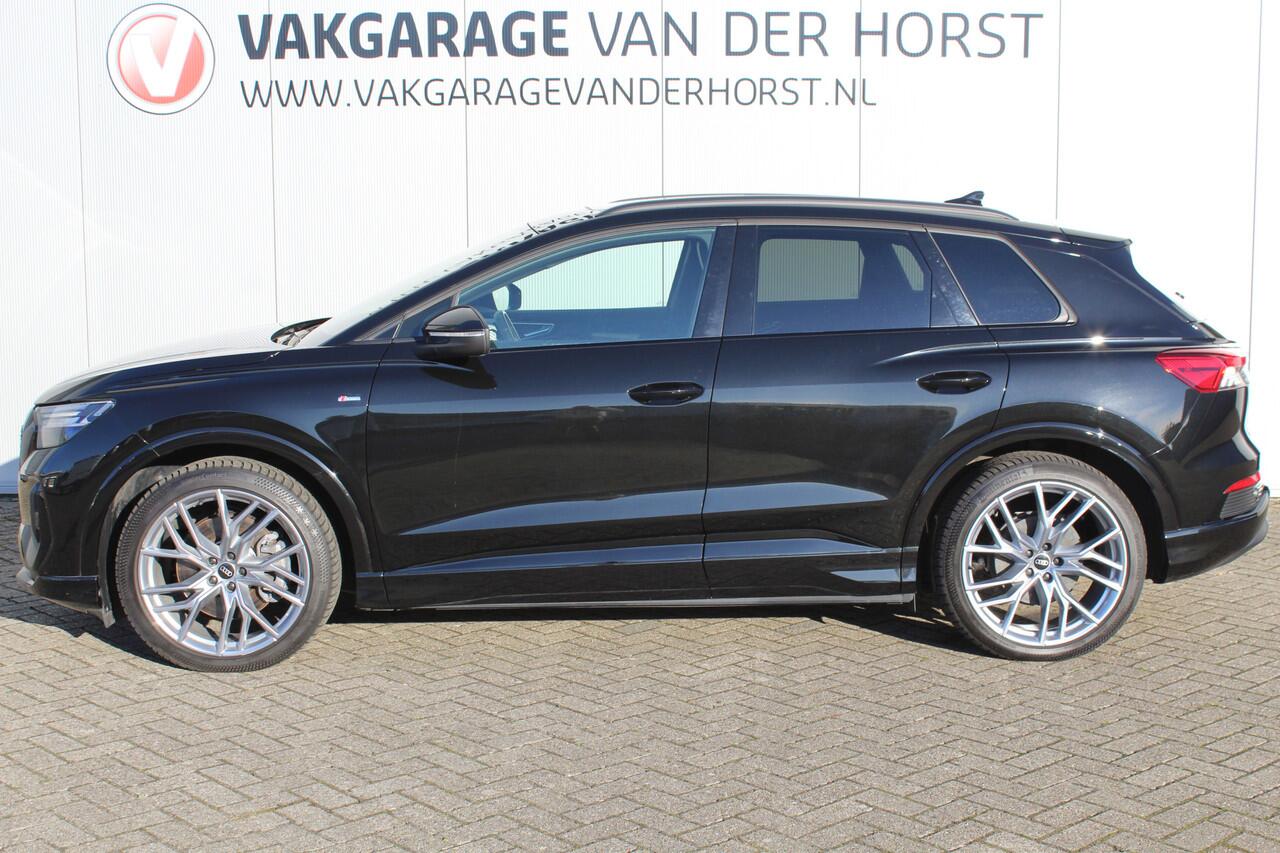 Audi Q4 e-tron 50 quattro S-Edition 77kWh. ELEKTRISCH ! Voorzien van diverse opties ! Autm. airco dual, navigatie, telefoonvoorb., elektr. panodak, LM wielen, DAB radio, camera, parkeersensoren, head-up display, elektr. achterklep, lederen int., stoel- en stuurwiel verw