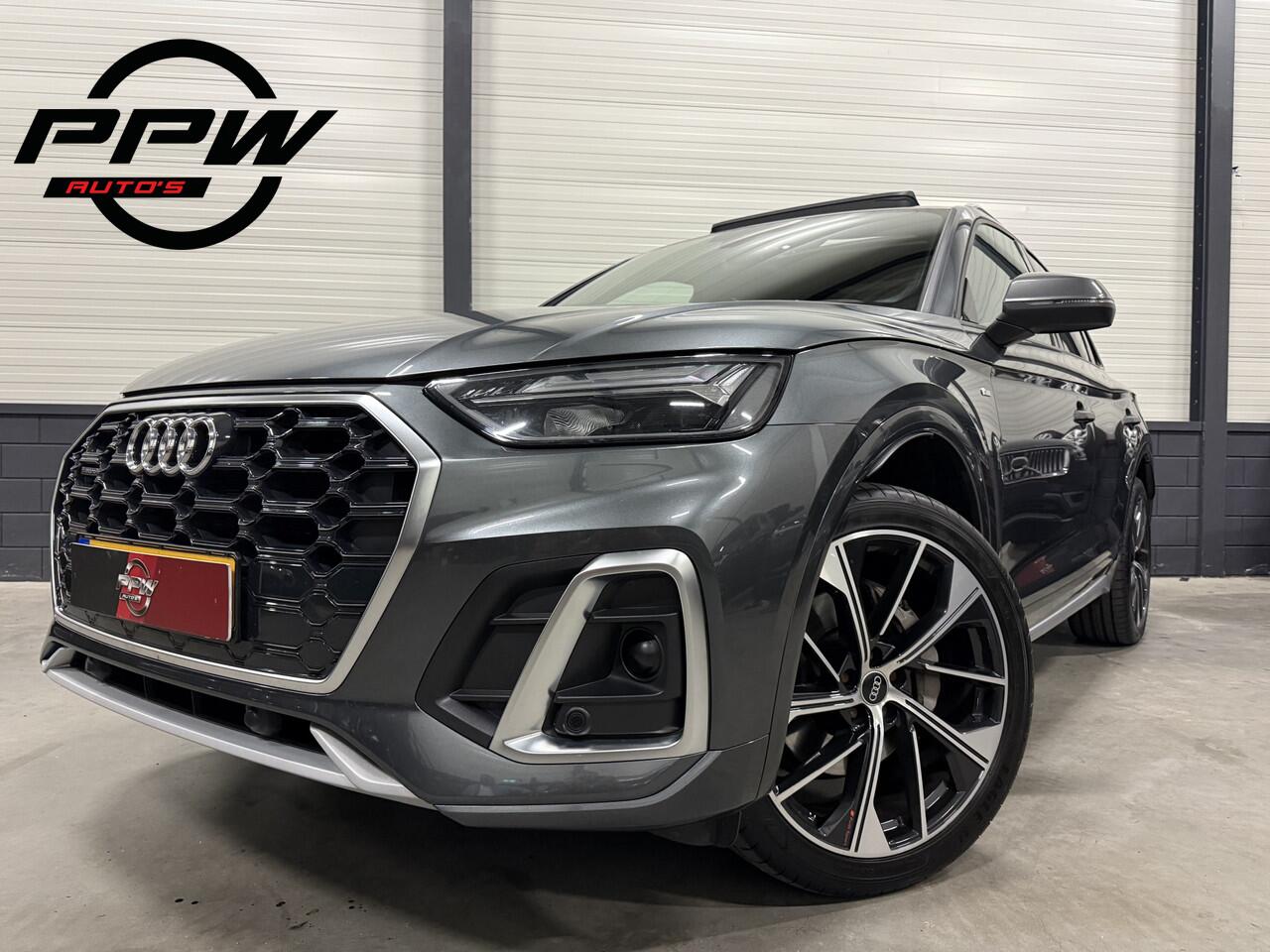 Audi Q5 50 TFSI e S-Line PANO/TREKHAAK/MASSAGE/ACC/KEYLESS/21"/CAMERA/CARPLAY/DONKERE HEMEL/STANDKACHEL/EL.A.KLEP/PRIVACY/DAYTONAGRAU/VOLLEDIG AUDI DEALER HISTORIE, NET OH BEURT GEHAD