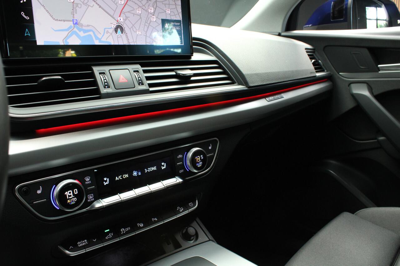 Audi Q5 50 TFSI e quattro Panodak 360° Virtual Memory seats ACC Elektr. uitklapbare trekhaak Elektr. bedienbaar achterklep Assistentiepakket 'Tour' Sportstoelen PDC Keyless Climate (3-zone) Stoelverwarming Cruise LM velgen BTW auto