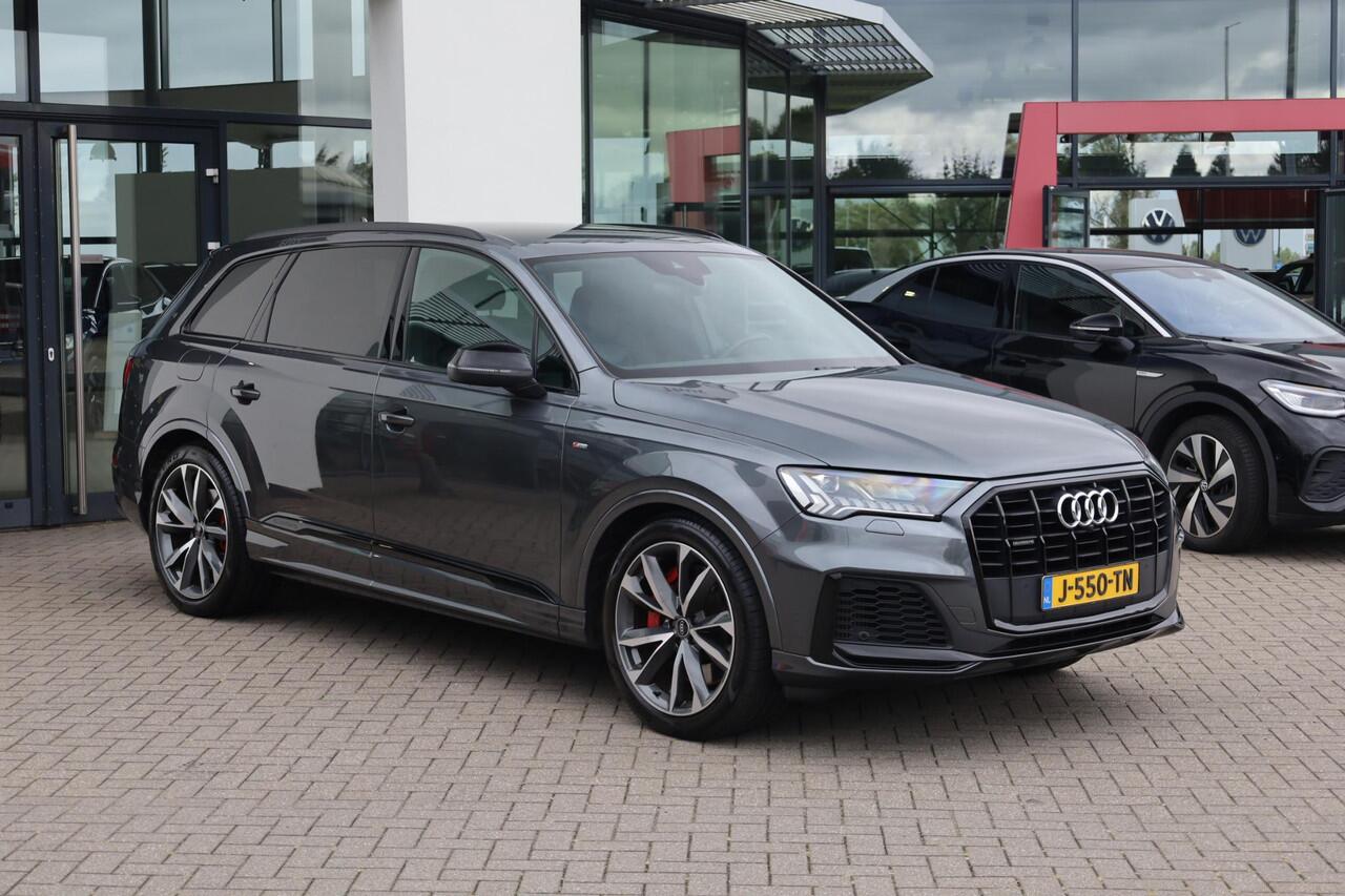 Audi Q7 55 TFSI e quattro Pro Line S 380PK / 280kW Hybride, Lederen bekleding, 21" LMV, honingraat, servo sluiting portieren, dodehoek sensor, achteruitrijcamera, parkeersensoren voor en achter, voorstoelen verwarmbaar, Bose Sound System, verstelbare achterbank, 