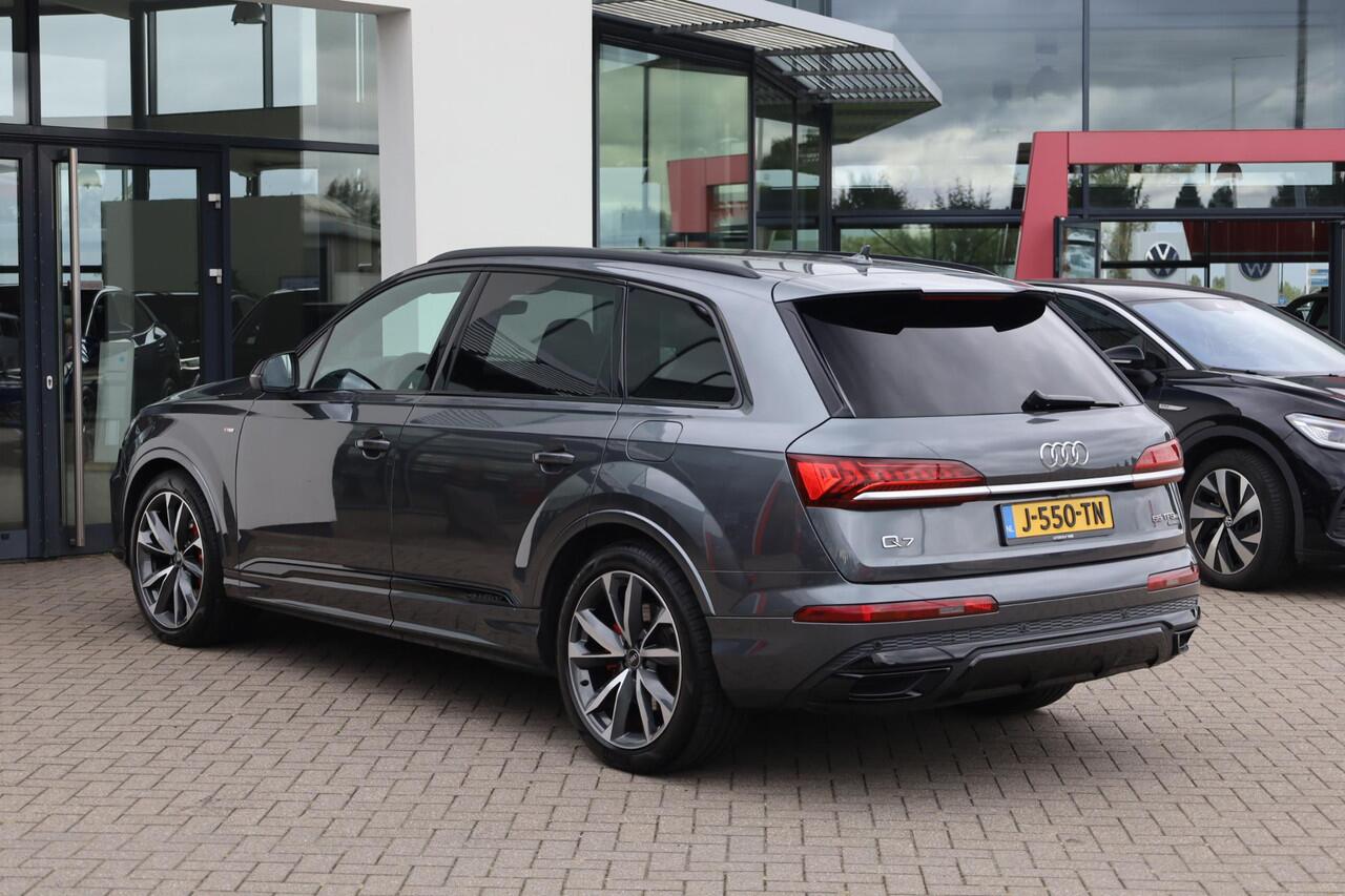 Audi Q7 55 TFSI e quattro Pro Line S 380PK / 280kW Hybride, Lederen bekleding, 21" LMV, honingraat, servo sluiting portieren, dodehoek sensor, achteruitrijcamera, parkeersensoren voor en achter, voorstoelen verwarmbaar, Bose Sound System, verstelbare achterbank, 
