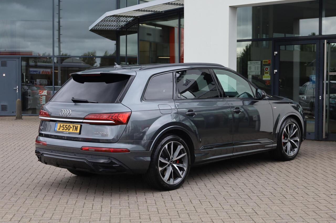 Audi Q7 55 TFSI e quattro Pro Line S 380PK / 280kW Hybride, Lederen bekleding, 21" LMV, honingraat, servo sluiting portieren, dodehoek sensor, achteruitrijcamera, parkeersensoren voor en achter, voorstoelen verwarmbaar, Bose Sound System, verstelbare achterbank, 