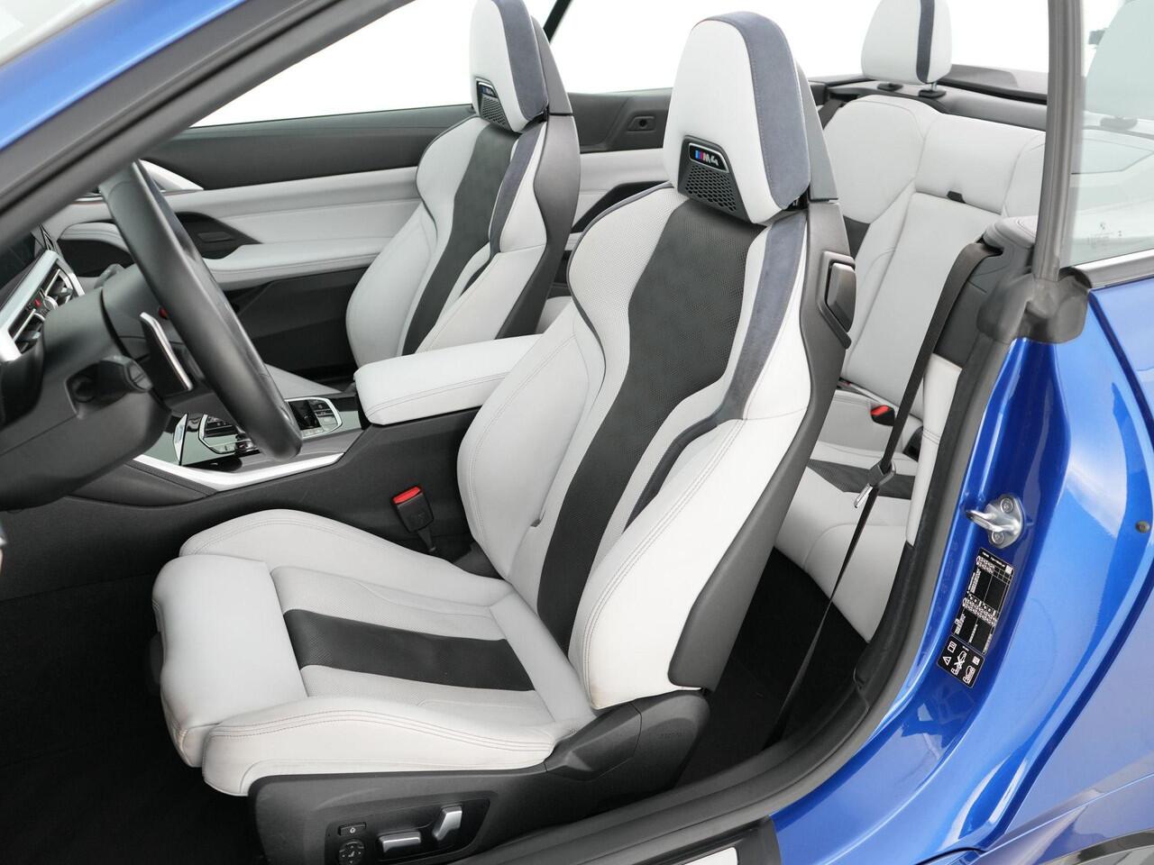 BMW M4 Competition Cabrio 510pk xDrive |dealer onderhouden|M-sport|M-sport stoelen|Laser LED|memory|360 camera|nekverwarming|sportuitlaat|HUD|blind spot|stoelventilatie + verwarming|