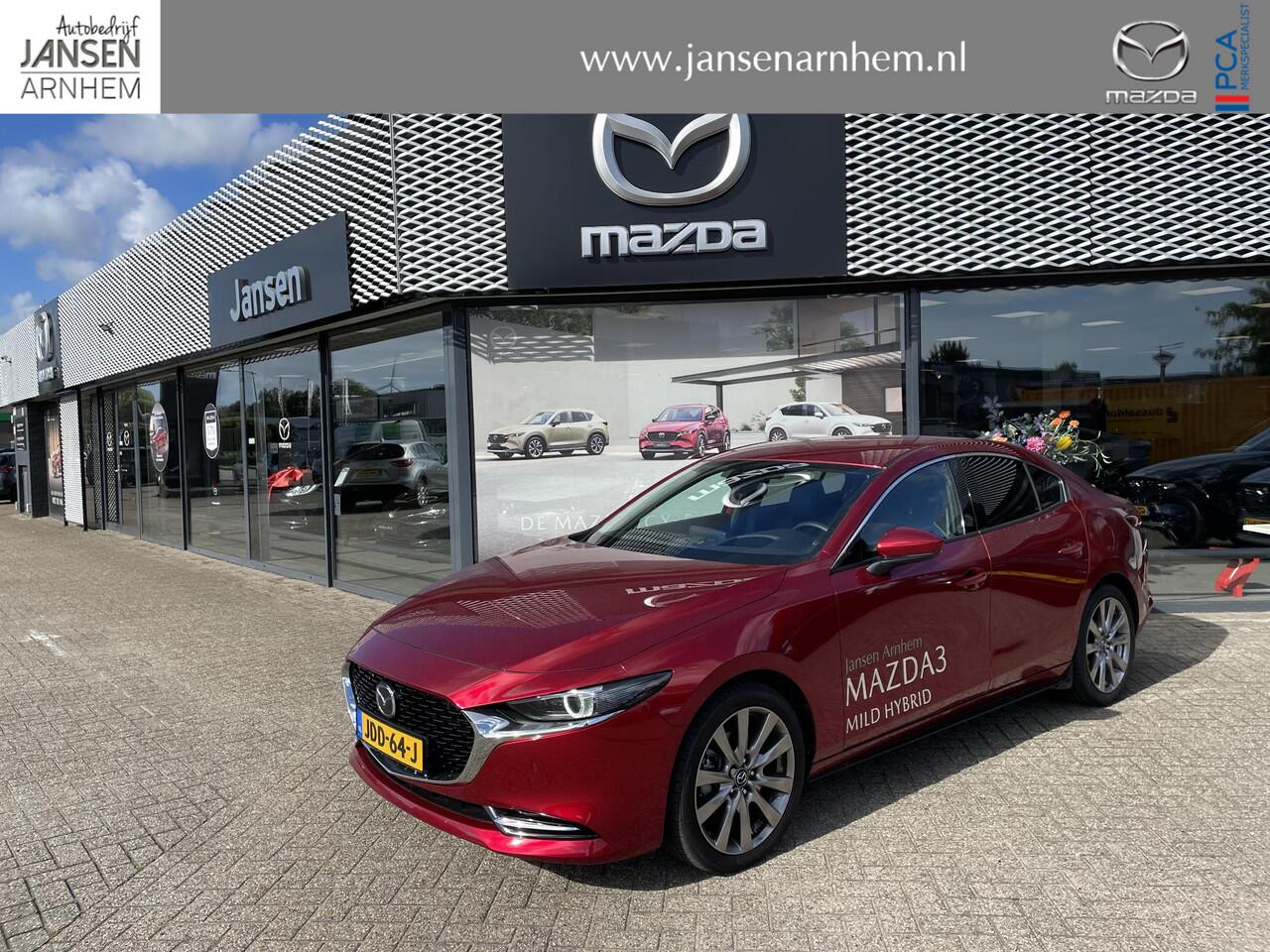 Mazda 3 3 Sedan 2.0 E-SkyActiv-X 186 Takumi , Demovoordeel ¤ 5.000,- , Automaat, Leder, Bose, 360 Camera, HUD, LMV 18 Inch, Clima, Stoelverwarming, Stuurverwarming, Navi, Apple Carplay, LKA, Adap. Cruise
