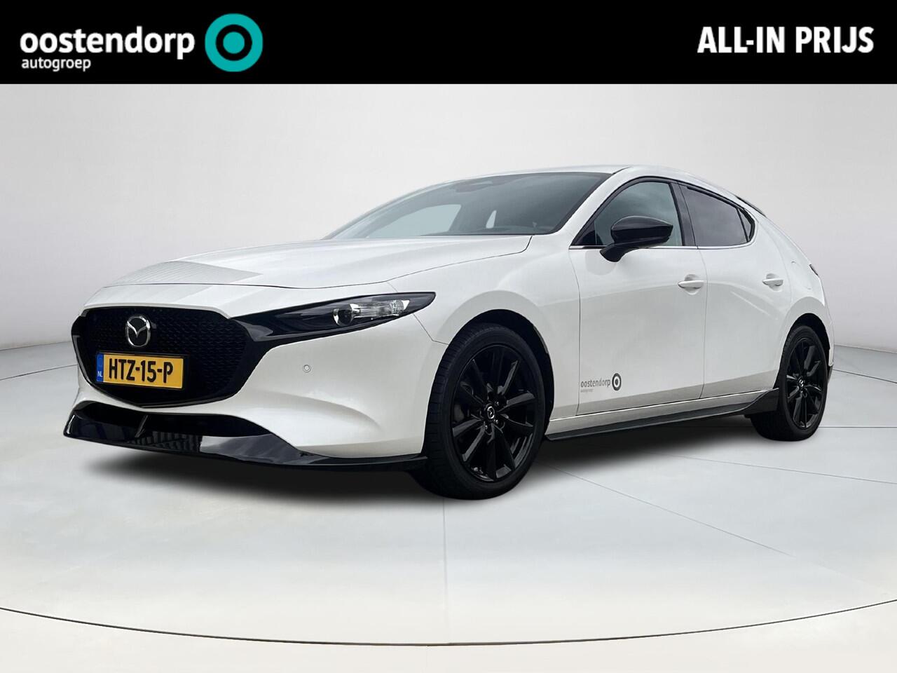 Mazda 3 2.0 e-SkyActiv-X M Hybrid 186 Nagisa | Aero pakket | Alcantara/Leder met stoelgeheugen | Achteruitrijcamera | Bose | HeadupDisplay | Navigatie en draadloze Applecarplay\Androidauto | Verlichte Dorpelbeschermers | Parelmoer Wit
