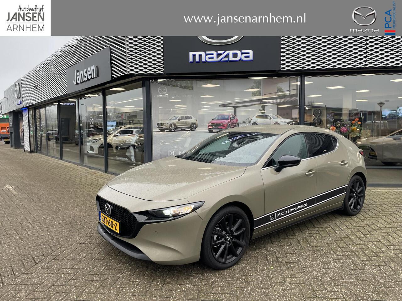 Mazda 3 HB 2.0 e-SkyActiv-G 150 M Hybrid Nagisa , Demovoordeel ¤ 3.040,-, Bruin Leder, Bose, Navi, Adap.Cruise, Clima, Apple Carplay, Camera, PDC, HUD, Stoelverwarming, 18" LMV
