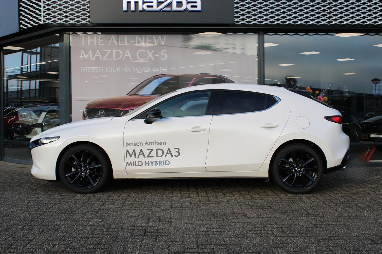 Mazda 3 HB 2.5 e-SkyActiv-G M Hybrid 140 Nagisa , Demovoordeel ¤ 6.490,-, Automaat, Bruin Leder, Bose, Navi, Adap.Cruise, Clima, Apple Carplay, Camera, PDC, HUD, Stoelverwarming, 18" LMV