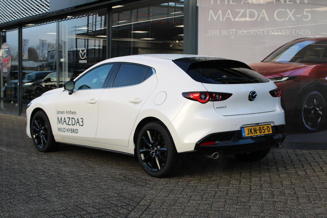 Mazda 3 HB 2.5 e-SkyActiv-G M Hybrid 140 Nagisa , Demovoordeel ¤ 6.490,-, Automaat, Bruin Leder, Bose, Navi, Adap.Cruise, Clima, Apple Carplay, Camera, PDC, HUD, Stoelverwarming, 18" LMV
