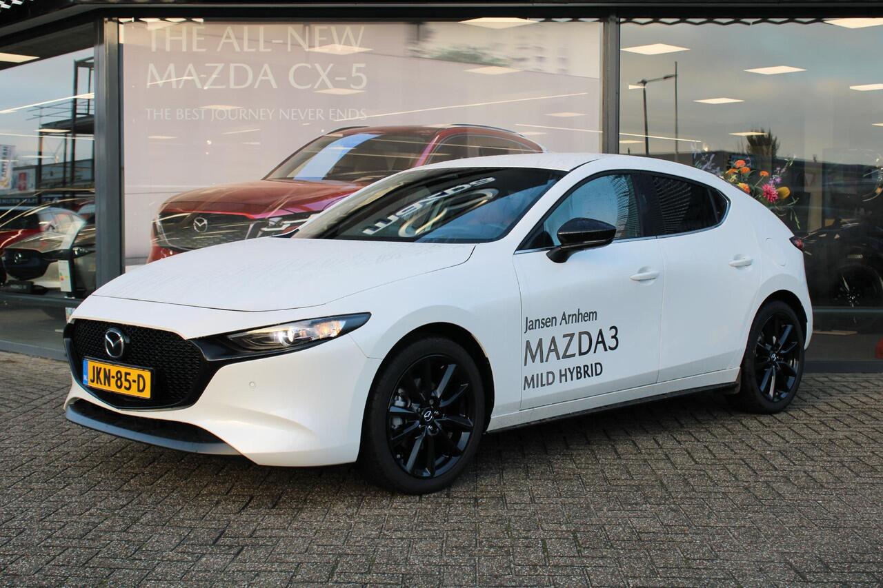 Mazda 3 HB 2.5 e-SkyActiv-G M Hybrid 140 Nagisa , Demovoordeel ¤ 6.490,-, Automaat, Bruin Leder, Bose, Navi, Adap.Cruise, Clima, Apple Carplay, Camera, PDC, HUD, Stoelverwarming, 18" LMV