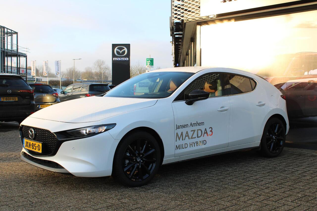 Mazda 3 HB 2.5 e-SkyActiv-G M Hybrid 140 Nagisa , Demovoordeel ¤ 6.490,-, Automaat, Bruin Leder, Bose, Navi, Adap.Cruise, Clima, Apple Carplay, Camera, PDC, HUD, Stoelverwarming, 18" LMV