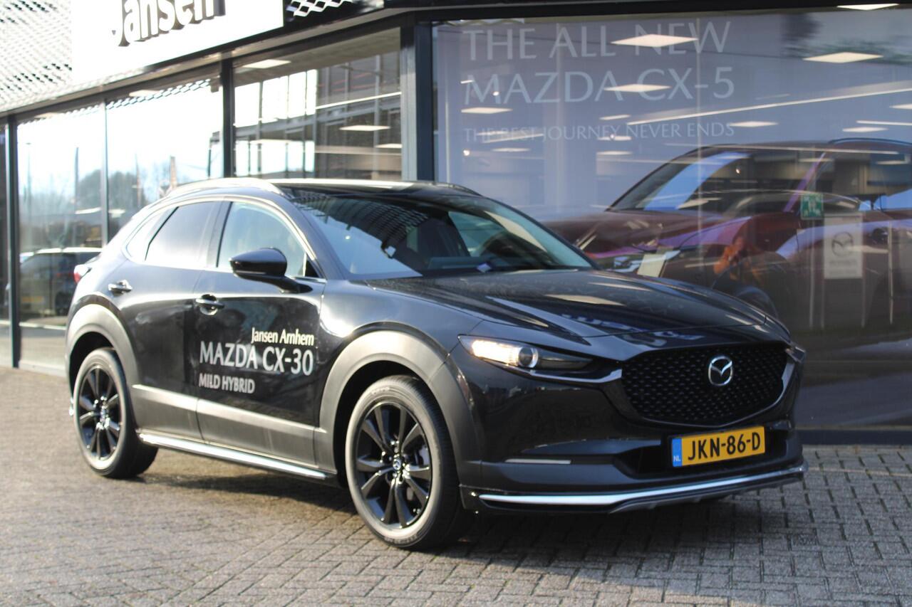 Mazda CX-30 2.0 e-SkyActiv-X 186 M Hybrid Nagisa , Demovoordeel ¤ 7.500,-, Automaat, Aero/Accessoires Pakket, Adap. Cruise, Bose, Clima, LMV 18 Inch, Camera, PDC, Navi, HUD, Apple Carplay