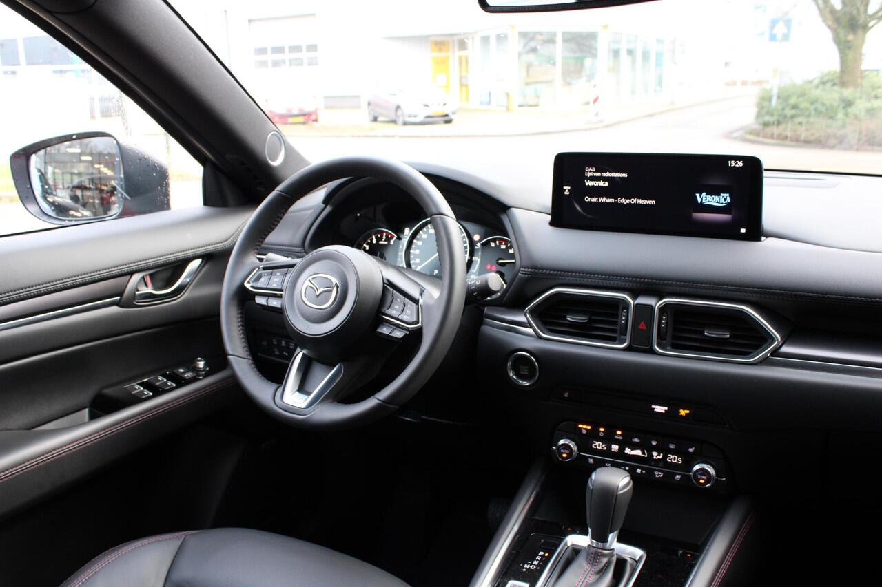 Mazda CX-5 2.0 e-SkyActiv-G M Hybrid 165 Homura , Demovoordeel ¤ 7.740-, Navi, Adap.Cruise, Clima, Leder, Apple Carplay, 360 Camera, PDC, HUD, Stoelverwarming/ventilatie, 19" LMV, Elek.Achterklep