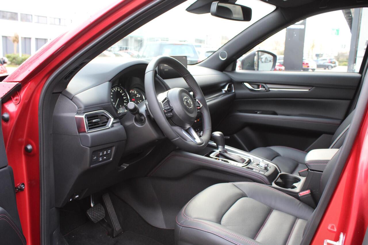 Mazda CX-5 2.0 e-SkyActiv-G M Hybrid 165 Homura , Demovoordeel ¤ 7.740-, Navi, Adap.Cruise, Clima, Leder, Apple Carplay, 360 Camera, PDC, HUD, Stoelverwarming/ventilatie, 19" LMV, Elek.Achterklep