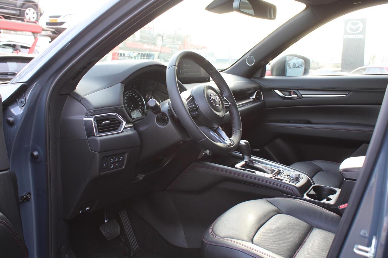 Mazda CX-5 2.0 e-SkyActiv-G M Hybrid 165 Homura , Demovoordeel ¤ 7.390-, Navi, Adap.Cruise, Clima, Leder, Apple Carplay, 360 Camera, PDC, HUD, Stoelverwarming/ventilatie, 19" LMV, Elek.Achterklep