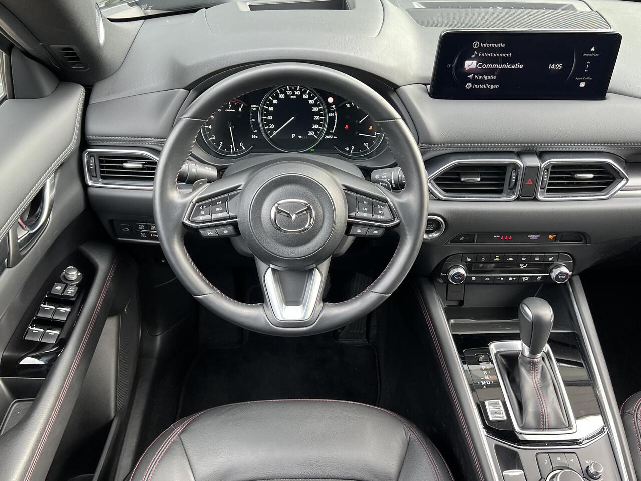 Mazda CX-5 2.0 e-SkyActiv-G M Hybrid 165 Homura AUTOMAAT | COMFORT PACK | ELEKTR.ACHTEKLEP | ELEKTR. STOELEN | 360° GRADEN CAMERA | STOEL- EN STUURVERWARMING | STOELVENTILATIE | LEDER | BOSE AUDIO |PARKEERSENSOREN V+A | NED. AUTO |