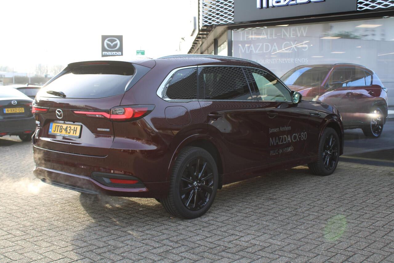 Mazda CX-80 2.5 e-SkyActiv PHEV 327 Homura Plus 6p. , Demovoordeel ¤ 8.840,-, Automaat, Pano/Schuifdak, Klasse 3 Alarm, 6-Zits, Leder, 360 Camera, Bose, Adap Cruise, LMV 20 Inch