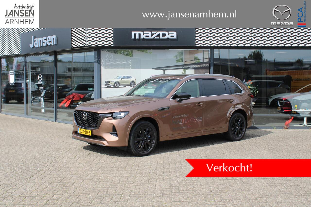 Mazda CX-80 2.5 e-SkyActiv PHEV Homura Plus , Demovoordeel ¤ 13.740,-, Automaat, Pano/Schuifdak, Klasse 3 Alarm, 7-Zits, Leder, 360 Camera, Bose, Adap Cruise, LMV 20 Inch
