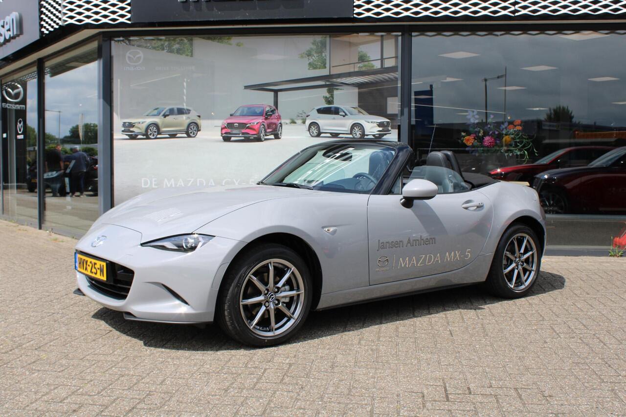 Mazda MX-5 1.5 SkyActiv-G 132 Exclusive-Line Demovoordeel ¤ 10.140-, Navi, Clima, Leder, Apple Carplay, 16"inch Bright dark LM velgen, camera, BSM, Bose®.