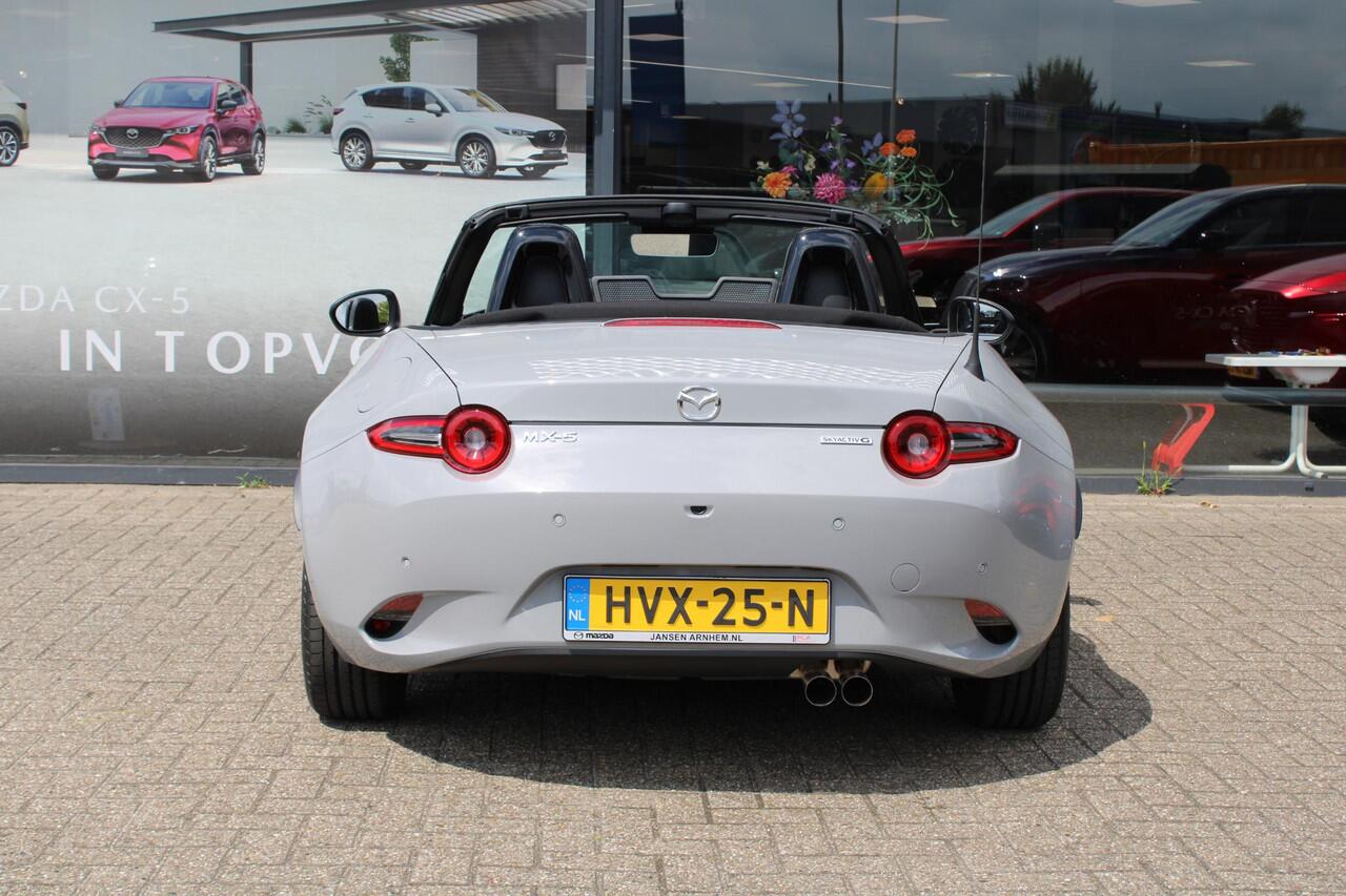 Mazda MX-5 1.5 SkyActiv-G 132 Exclusive-Line Demovoordeel ¤ 6.000-, Navi, Clima, Leder, Apple Carplay, 16"inch Bright dark LM velgen, camera, BSM, Bose®.