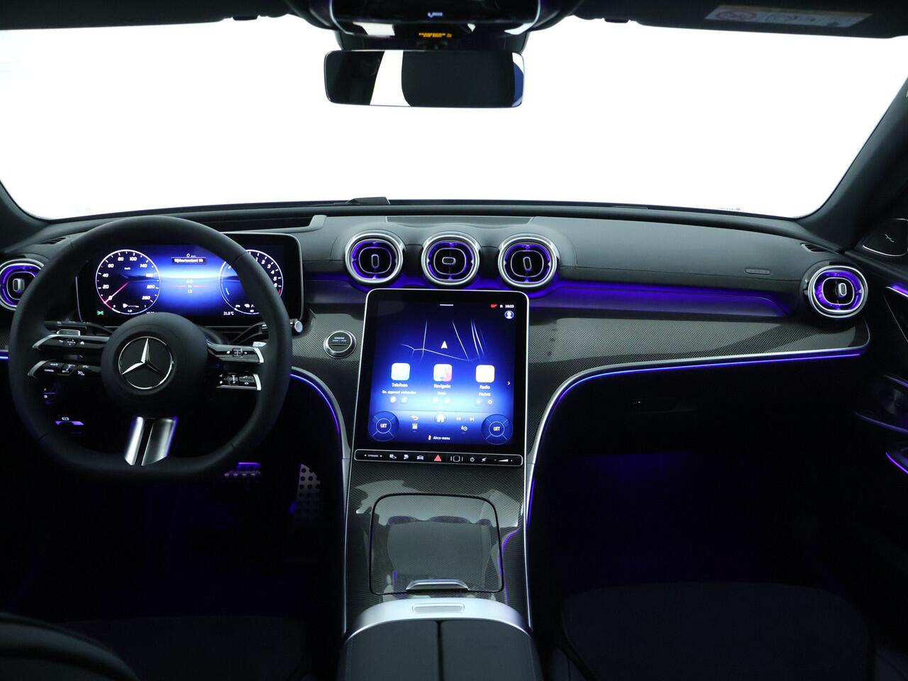 Mercedes-Benz C-KLASSE 300 e Business Solution AMG Nightpakket | Trekhaak | Panoramadak | Burmester | Head Up | Dode Hoek Ass. | 360°-camera | Memory | Alarm | Inclusief 24 maanden Mercedes-Benz Certified garantie voor Europa.