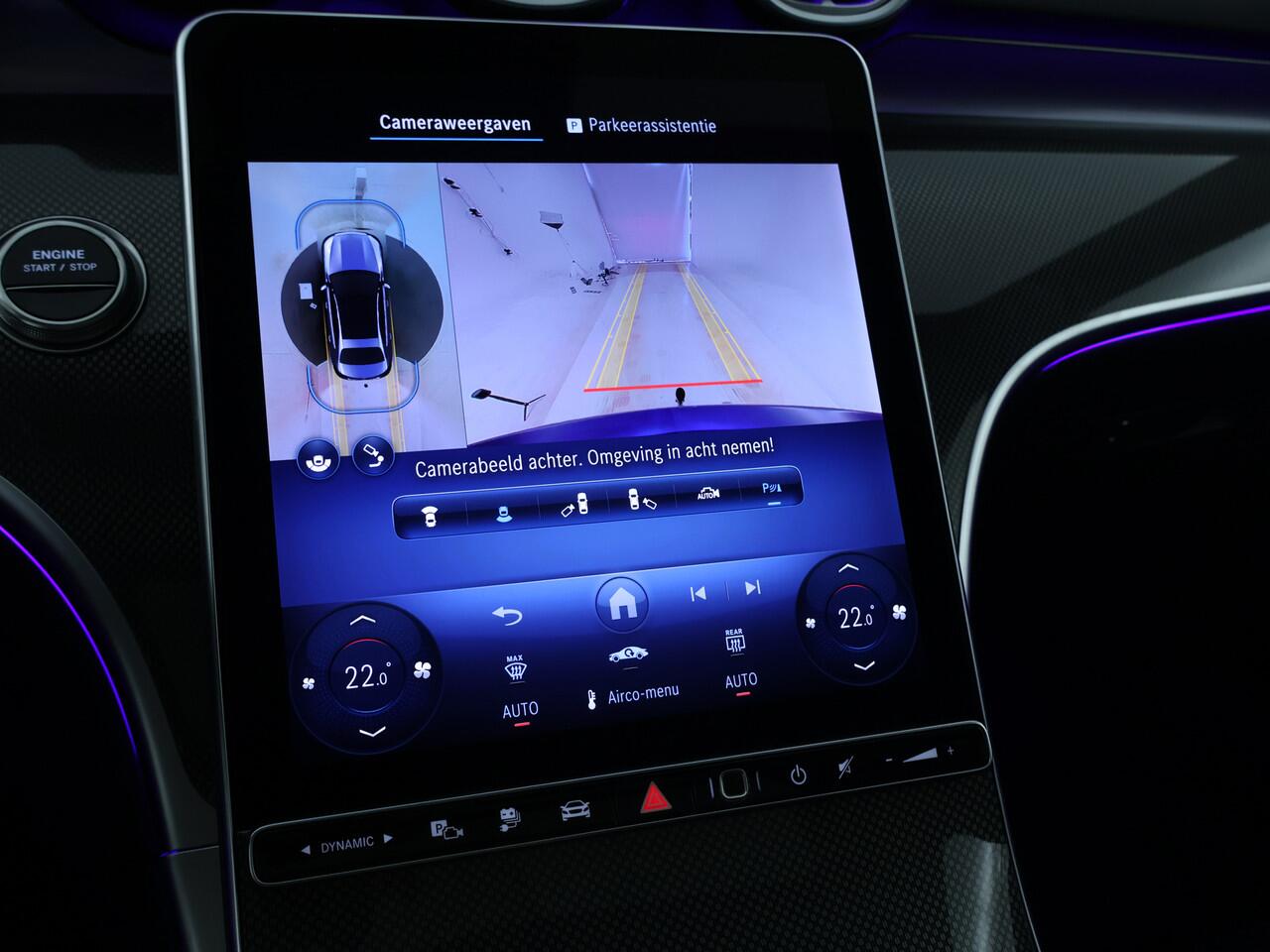 Mercedes-Benz C-KLASSE 300 e Business Solution AMG Nightpakket | Trekhaak | Panoramadak | Burmester | Head Up | Dode Hoek Ass. | 360°-camera | Memory | Alarm | Inclusief 24 maanden Mercedes-Benz Certified garantie voor Europa.