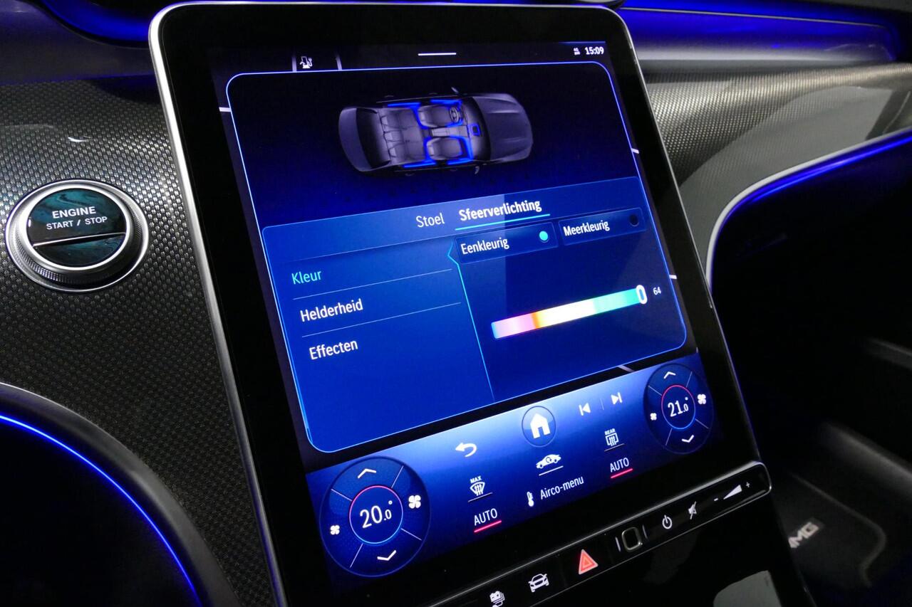 Mercedes-Benz C-KLASSE 300 e AMG Line / C63s AMG Diffuser / Panamericana Grill / Panoramadak / Elektr. verstelbare voorstoelen + memory / Head-up Display / Ambienteverlichting Premium / Stoelverwarming / Apple Carplay - Android Auto / Rondomzichtcamera / 20'' LMV / LED High Per