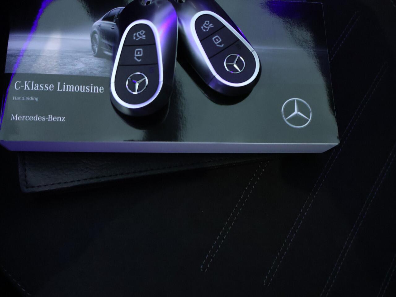 Mercedes-Benz C-KLASSE 300 e Business Solution AMG Nightpakket | Trekhaak | Panoramadak | Burmester | Head Up | Dode Hoek Ass. | 360°-camera | Memory | Alarm | Inclusief 24 maanden Mercedes-Benz Certified garantie voor Europa.