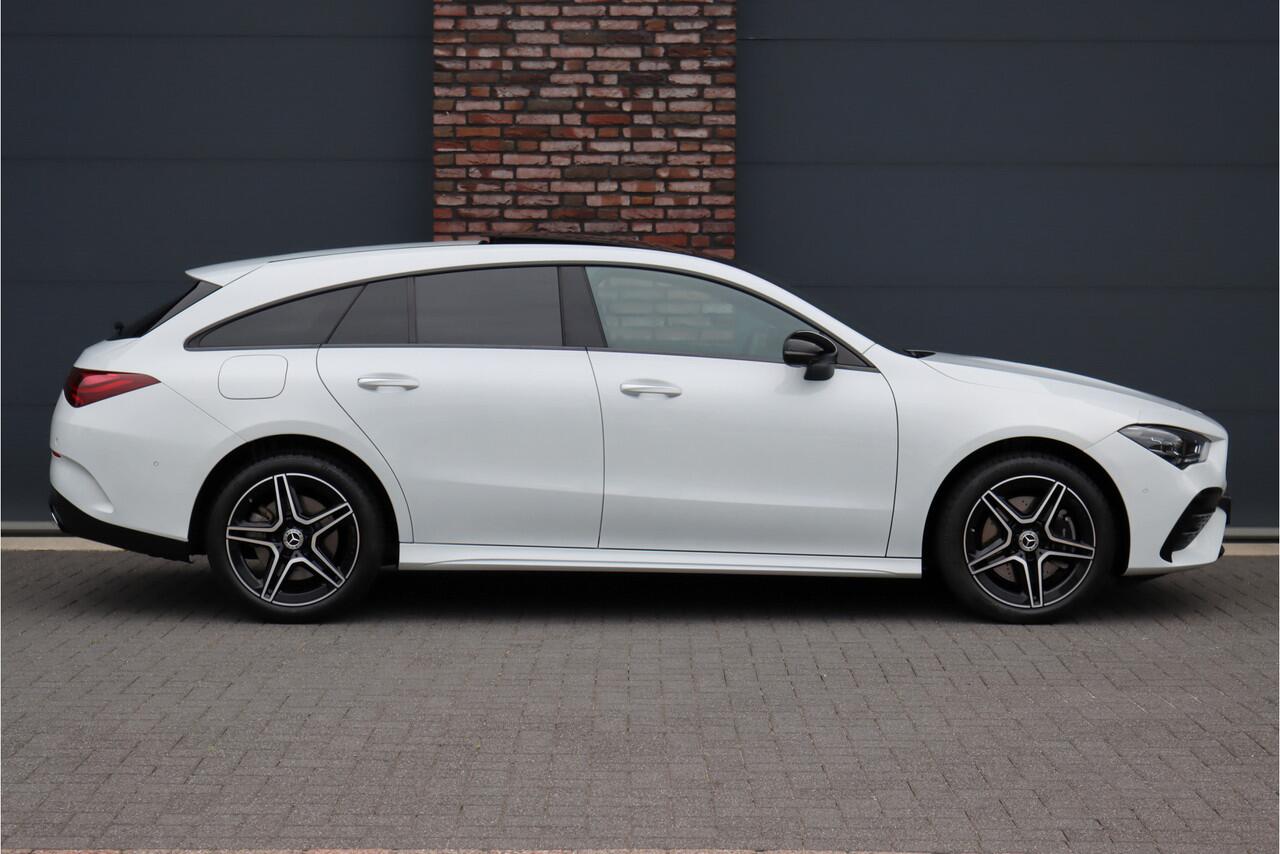 Mercedes-Benz CLA-KLASSE Shooting Brake 250 e AMG Line Aut8 | Facelift | Panoramadak | Distronic+ | Memory | Verwarmd Stuuwiel | Leder | HUD | Sfeerverlichting | Augmented Reality | Surround Camera | Keyless Go |