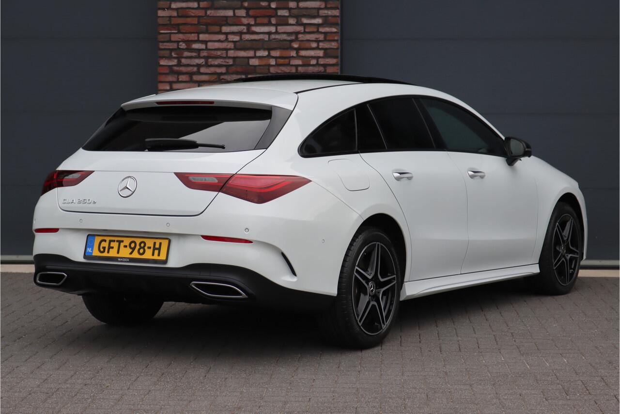 Mercedes-Benz CLA-KLASSE Shooting Brake 250 e AMG Line Aut8 | Facelift | Panoramadak | Distronic+ | Memory | Verwarmd Stuuwiel | Leder | HUD | Sfeerverlichting | Augmented Reality | Surround Camera | Keyless Go |