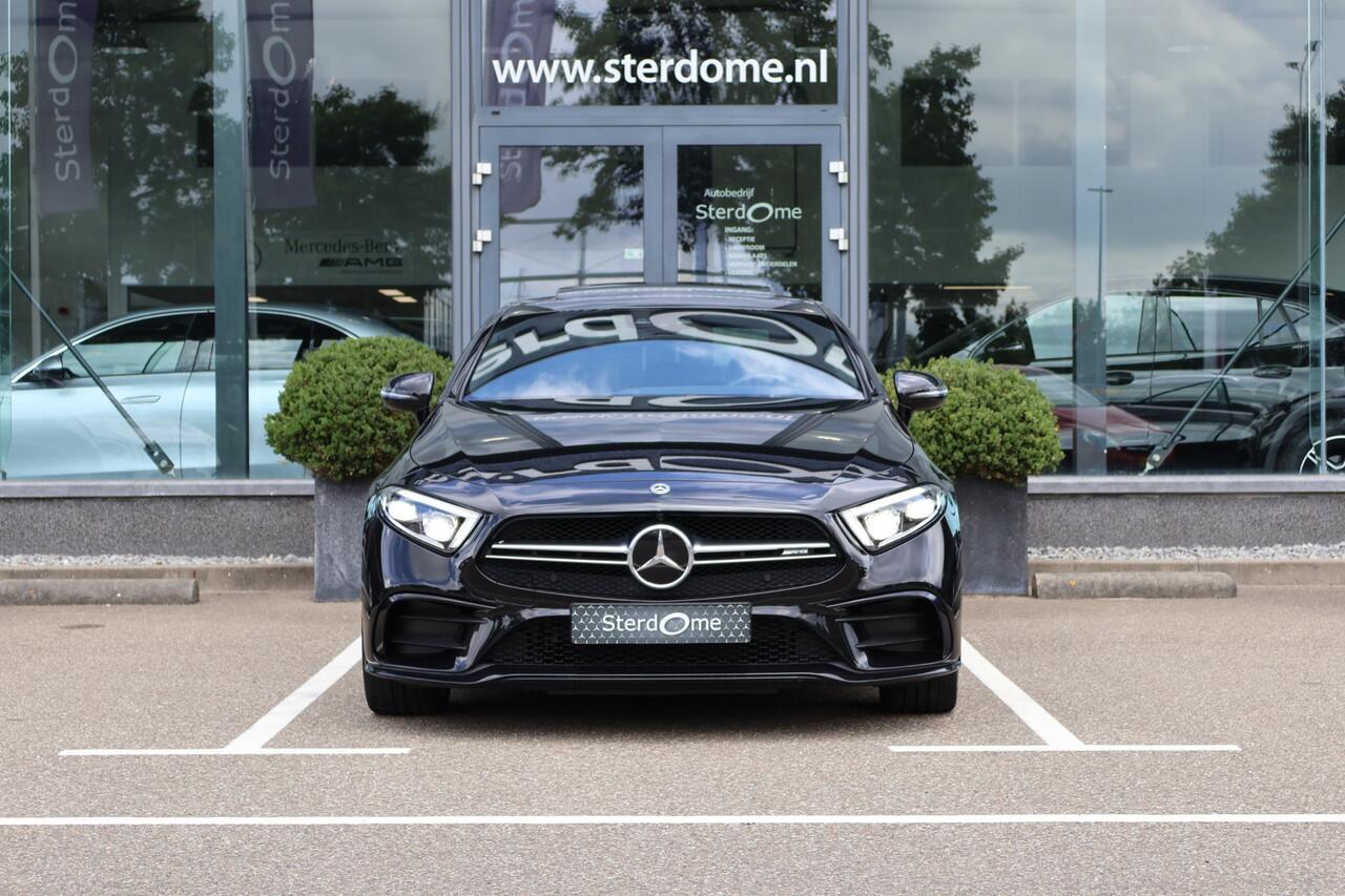 Mercedes-Benz CLS-KLASSE AMG 53 4MATIC+ Premium Plus l Schuif- / Kanteldak l Distronic Plus l Memory l Stoelverwarming en Stoelventilatie l Head Up l LED adaptief l Airmatic l Keyless Go l Burmester l Sfeerverlichting l Nappa LEDER l AMG Night pakket l Achteruitrij camera | Draad