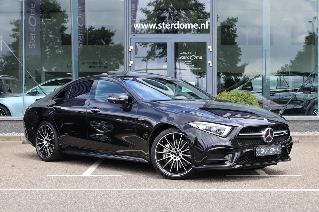 Mercedes-Benz CLS-KLASSE AMG 53 4MATIC+ Premium Plus l Schuif- / Kanteldak l Distronic Plus l Memory l Stoelverwarming en Stoelventilatie l Head Up l LED adaptief l Airmatic l Keyless Go l Burmester l Sfeerverlichting l Nappa LEDER l AMG Night pakket l Achteruitrij camera | Draad