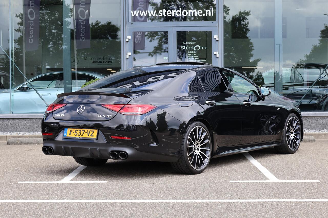 Mercedes-Benz CLS-KLASSE AMG 53 4MATIC+ Premium Plus l Schuif- / Kanteldak l Distronic Plus l Memory l Stoelverwarming en Stoelventilatie l Head Up l LED adaptief l Airmatic l Keyless Go l Burmester l Sfeerverlichting l Nappa LEDER l AMG Night pakket l Achteruitrij camera | Draad