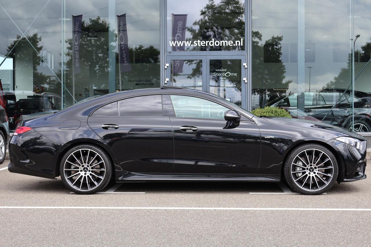 Mercedes-Benz CLS-KLASSE AMG 53 4MATIC+ Premium Plus l Schuif- / Kanteldak l Distronic Plus l Memory l Stoelverwarming en Stoelventilatie l Head Up l LED adaptief l Airmatic l Keyless Go l Burmester l Sfeerverlichting l Nappa LEDER l AMG Night pakket l Achteruitrij camera | Draad