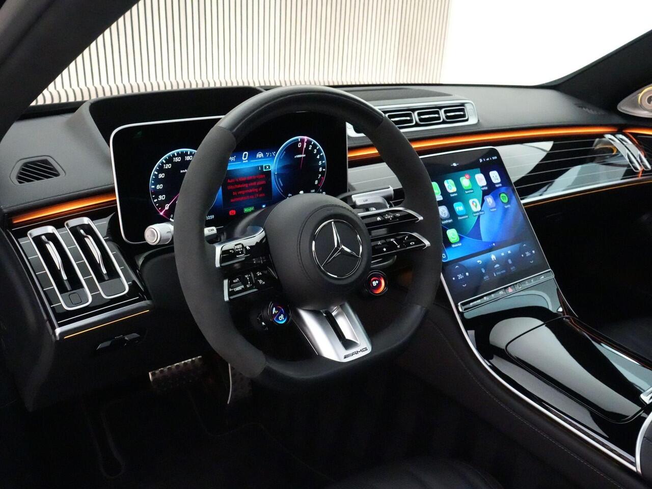 Mercedes-Benz S-KLASSE 63S AMG 802pk E Performance |22" custom wielen|pano|Burmester High end|chauffeurspakket|achteras besturing|rearseat infotainment|HUD|360 camera|digital LED|memory|Apple Carplay|