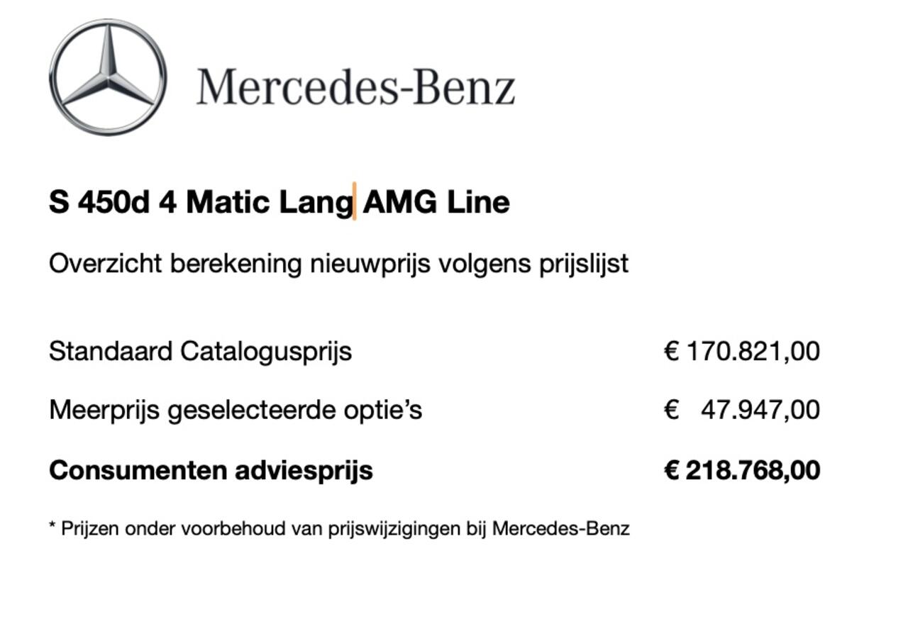 Mercedes-Benz S-KLASSE S 450d 4MATIC Lang AMG Line | DRIVE PILOT | Chauffeurspakket