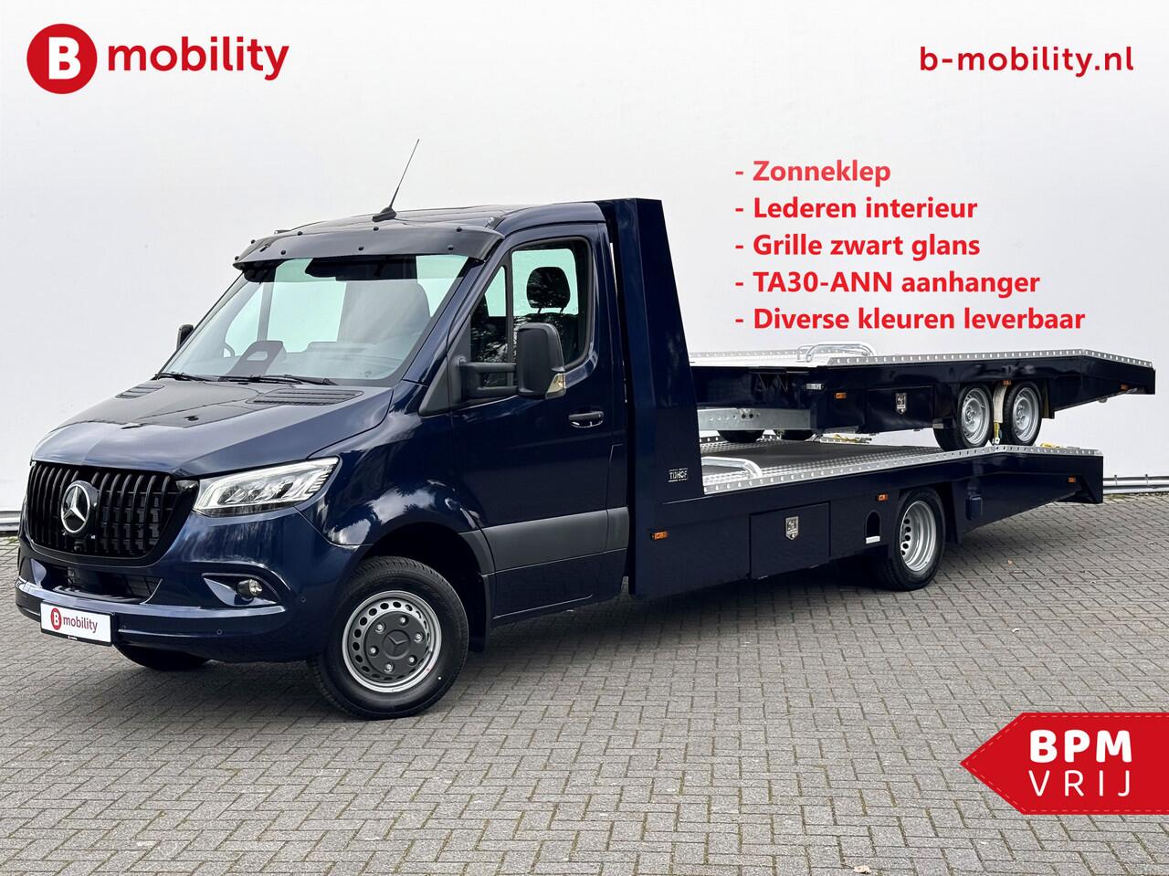 Mercedes-Benz SPRINTER 519 CDI Tijhof AluLiner + Aanhanger V/A ¤32 Per Dag!! Leer Luchtvering NIEUW! MJ.2025 Autotransporter/ Oprijwagen | Lier | 3-Zitplaatsen | AppleCarPlay | DAB | Adaptive Cruise Control | Navigatie | Trekhaak
