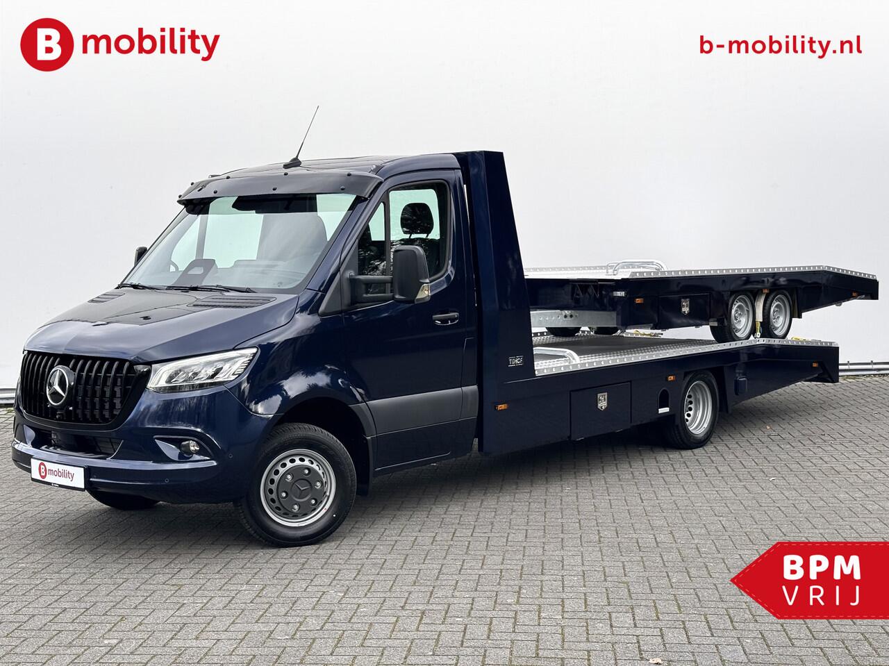 Mercedes-Benz SPRINTER 519 CDI Tijhof AluLiner + Aanhanger V/A ¤32 Per Dag!! Leer Luchtvering NIEUW! MJ.2025 Autotransporter/ Oprijwagen | Lier | 3-Zitplaatsen | AppleCarPlay | DAB | Adaptive Cruise Control | Navigatie | Trekhaak