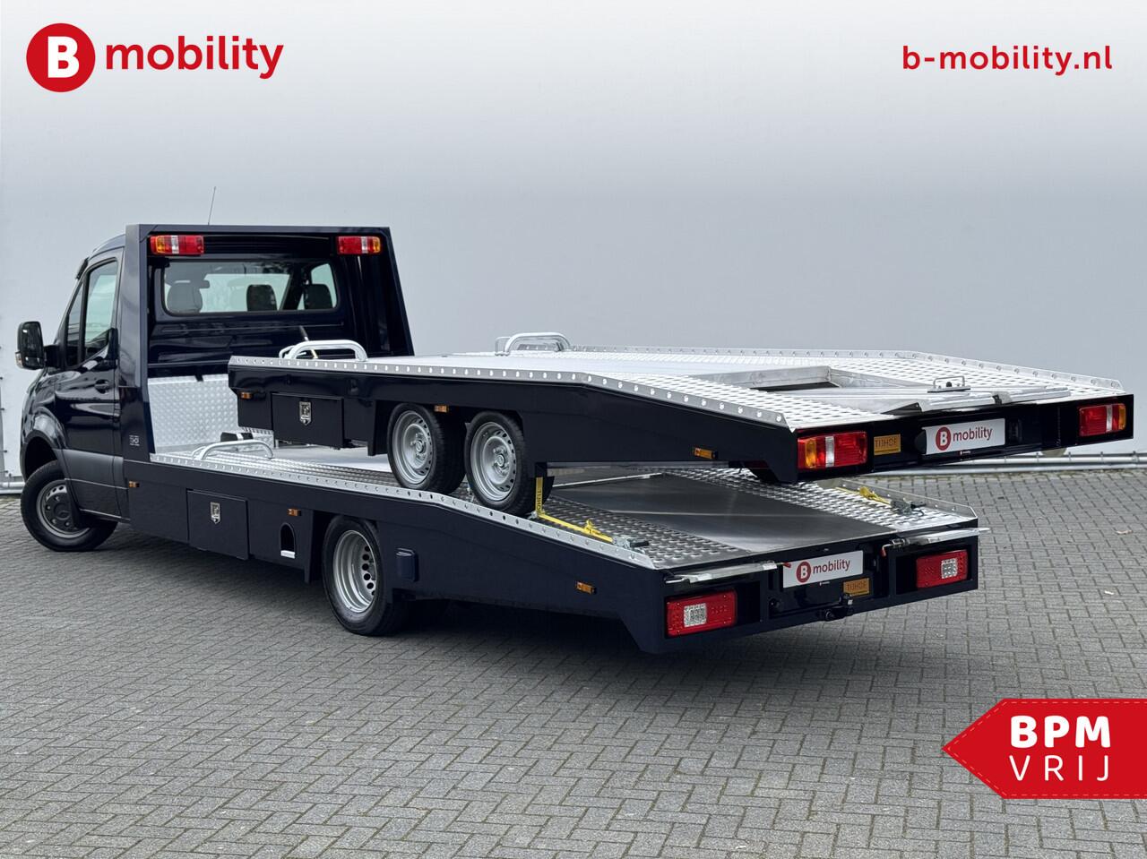 Mercedes-Benz SPRINTER 519 CDI Tijhof AluLiner + Aanhanger V/A ¤32 Per Dag!! Leer Luchtvering NIEUW! MJ.2025 Autotransporter/ Oprijwagen | Lier | 3-Zitplaatsen | AppleCarPlay | DAB | Adaptive Cruise Control | Navigatie | Trekhaak