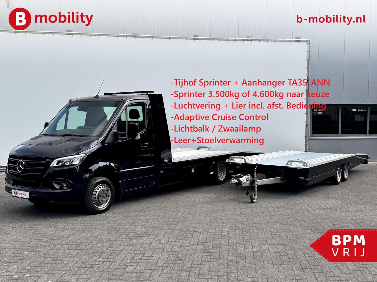 Mercedes-Benz SPRINTER 519 CDI Tijhof AluLiner Luchtvering+TA35-ANN Aanhanger 3.500kg Autotransporter/ Oprijwagen | Leer | Lier | 3-Zitplaatsen | Apple CarPlay | DAB | Adaptive Cruise Control | Navigatie | Trekhaak