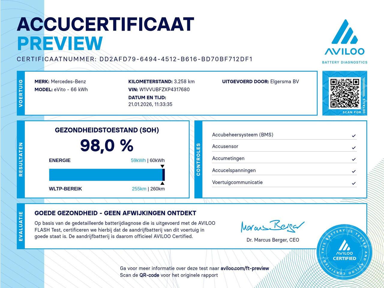 Mercedes-Benz VITO eVito 66kWh 100% Elektrisch 286km wltp | SoH 98%