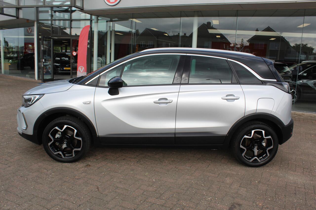 Opel Crossland 1.2-110pk Turbo 'Elegance'. Mooie en luxe hoogzitter met weinig km's ! Volautm. airco dual, cruise control, camera, comfortstoelen, metallic lak, LM wielen, navigatie, telefoonvoorb., lane- en side assist, parkeersensoren v+a, LED verlichting etc.