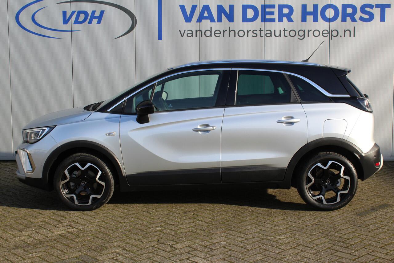 Opel Crossland 1.2-110pk Turbo 'Elegance'. Mooie en luxe hoogzitter met weinig km's ! Volautm. airco dual, cruise control, camera, comfortstoelen, metallic lak, LM wielen, navigatie, telefoonvoorb., lane- en side assist, parkeersensoren v+a, LED verlichting etc.