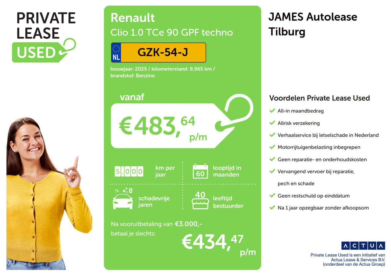 Renault CLIO 1.0 TCe 90 GPF techno PRIVATE LEASE vanaf ¤ 434 pm*