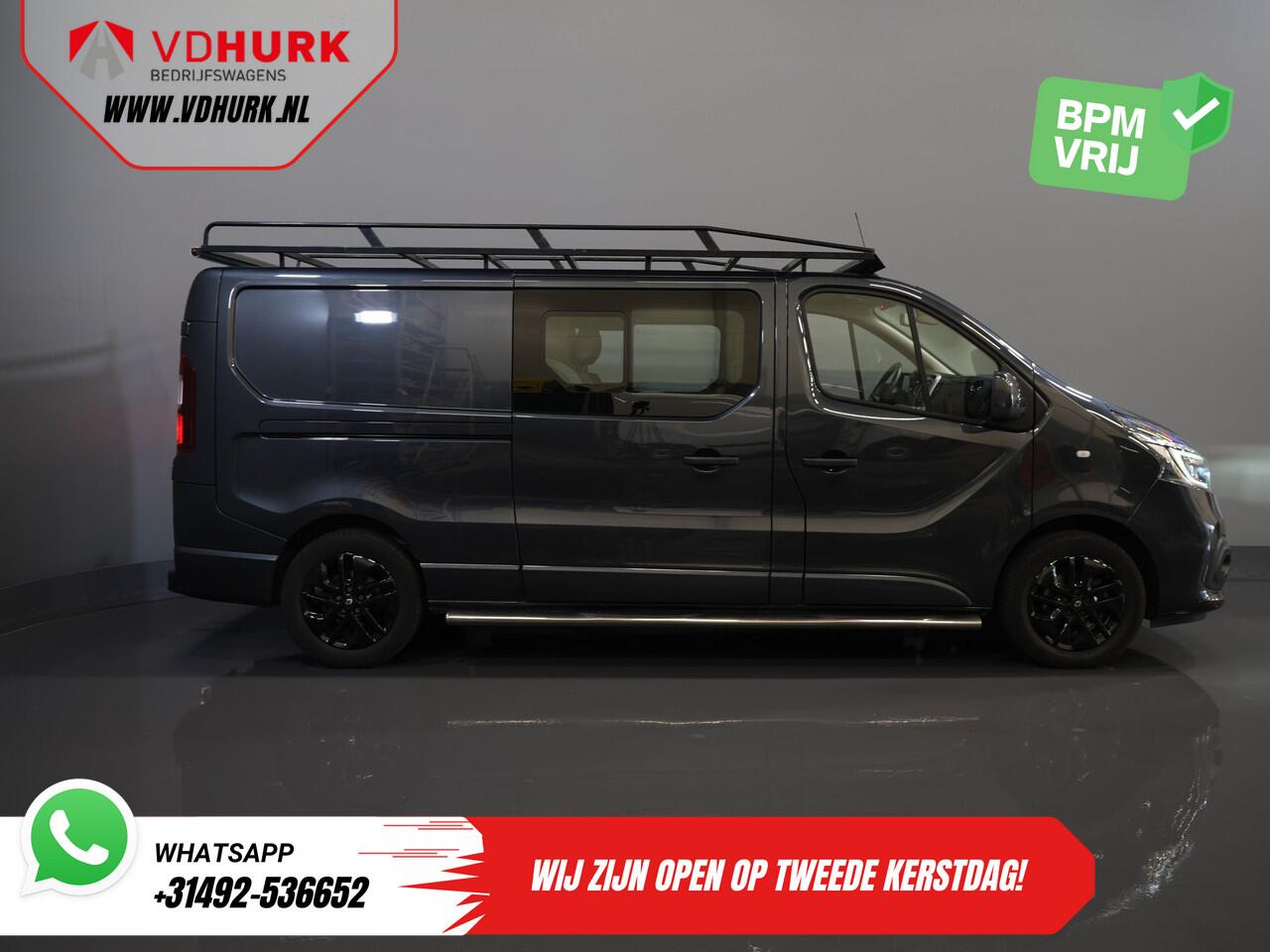 Renault TRAFIC 2.0 dCi 145 pk Aut. L2 DC Dubbel Cabine BPM VRIJ! 2xSchuifdeur/ LED/ Stoelverw./ Climate/ Cruise/ Imperiaal/ Sidebars/ Trekhaak/ Camera/ Navi/ 17" LMV
