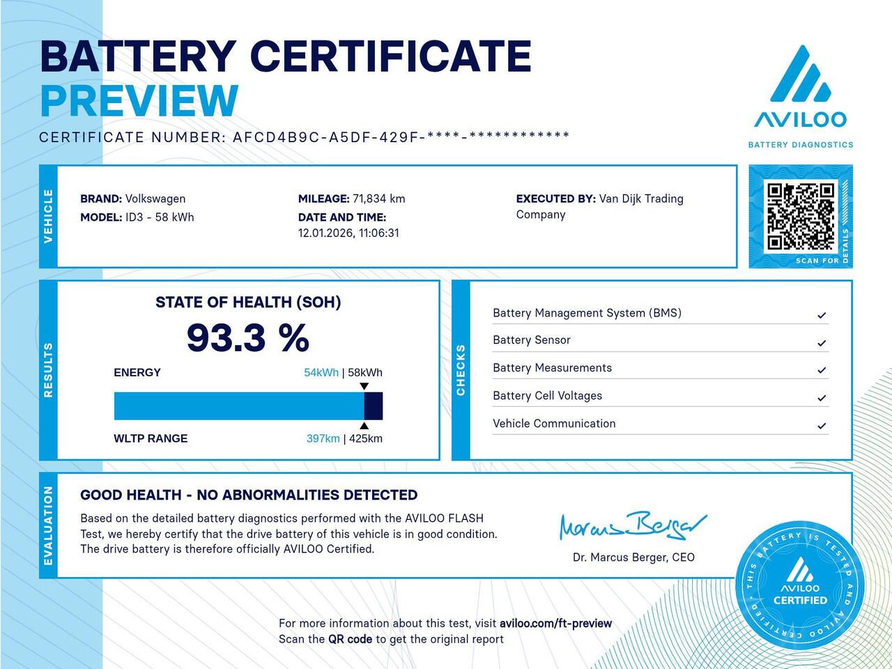 Volkswagen ID.3 First Max 58 kWh ?SOH 93.3% ?Panoramadak ?Matrix LED ?Full LED ?Stuur- Stoelverwarming ?Sfeerverlichting ?Navigatie ?Camera ?Lichtmetaal 20" ?Parkeersensoren